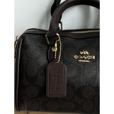 Сумка женская Coach Mini Rowan Crossbody In Signature шоколадный  Коуч бочонок