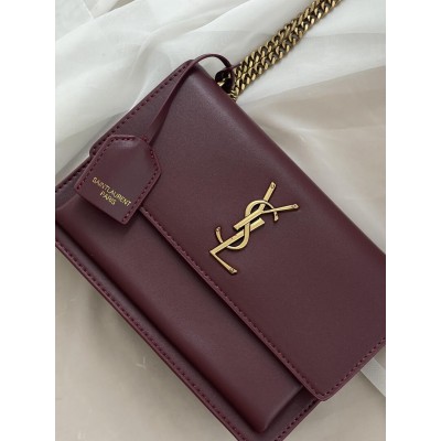Жіноча сумка клатч Yves Saint Laurent Sunset Medium Shoulder Bag YSL Ів Сен Лоран бордовий