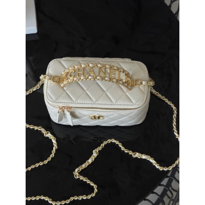 Женская сумка Chanel Vanity Logo Handle Premium белый кросс боди через плече Шанель