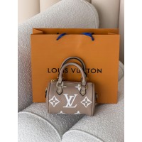Женская сумка Louis Vuitton Nano Speedy mini бочонок бежевый монограм через плече Луи Виттон