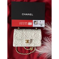 Сумка женская клатч через плечо Chanel Classic Double Flap Bag Camellia PREMIUM  Шанель белый золото
