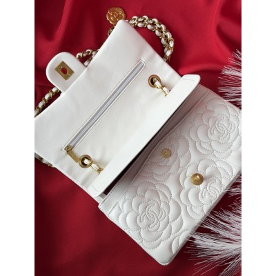 Сумка жіноча клатч через плече Chanel Classic Double Flap Bag Camellia PREMIUM Шанель білий золото
