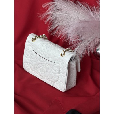 Сумка жіноча клатч через плече Chanel Classic Double Flap Bag Camellia PREMIUM Шанель білий золото