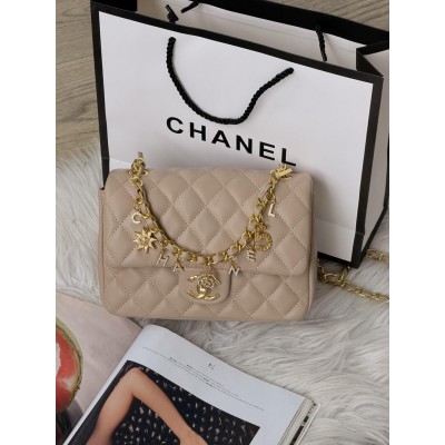 Клатч жіночий сумка Chanel Mini Lambskin Coco Charms Rectangular Classic через плече бежевий Шанель маленька