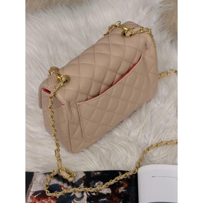 Клатч жіночий сумка Chanel Mini Lambskin Coco Charms Rectangular Classic через плече бежевий Шанель маленька