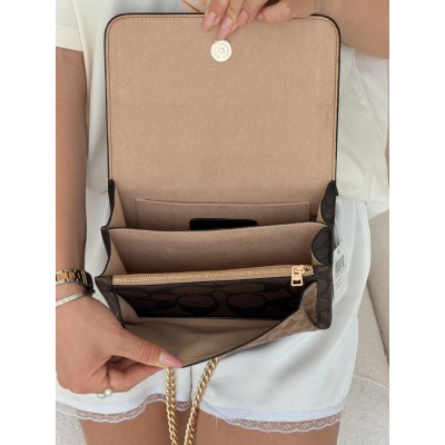 Сумка жіноча Coach Mini Klare Crossbody in Signature Canvas через плече чорно-бежевий Коуч