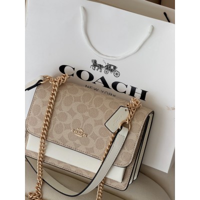 Сумка жіноча Coach Mini Klare Crossbody in Signature Canvas через плече пудровий Коуч