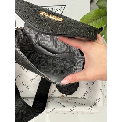Сумка женская  Guess  черный стеганный Гесс кросс-боди 2 в 1