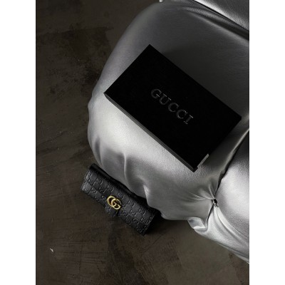 Жіночий гаманець Gucci чорний стьобаний подвійний Гччі