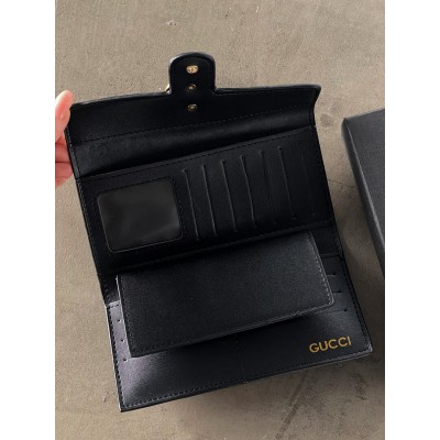 Жіночий гаманець Gucci чорний стьобаний подвійний Гччі