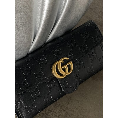Жіночий гаманець Gucci чорний стьобаний подвійний Гччі