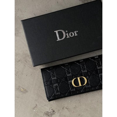 Жіночий гаманець Christian Dior чорний стьобаний подвійний Діор
