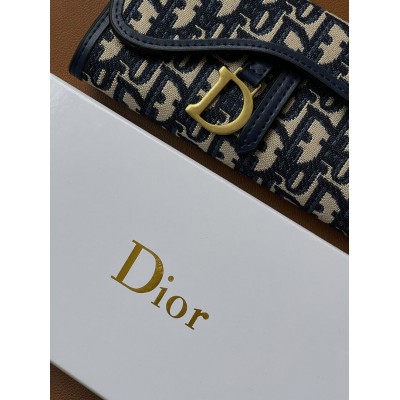 Жіночий гаманець візитниця сідло Christian Dior синій Діор