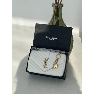 Жіноча сумка Yves Saint Laurent College Medium YSL Ів Сен Лоран білий золото клатч Premium