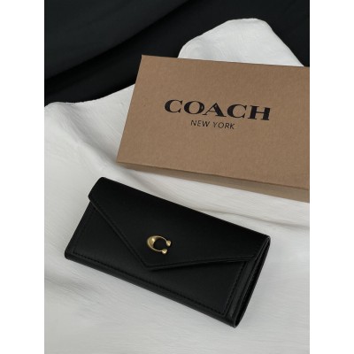 Гаманець жіночий Coach великий візитниця чорний класичний із коробкою Коуч