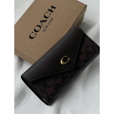 Гаманець жіночий Coach великий візитниця шоколадна з коробкою Коуч