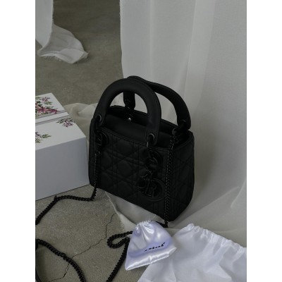 Сумка жіноча Mini Lady Dior Bag Black Ultramatte Cannage чорний матовий Діор (Premium)