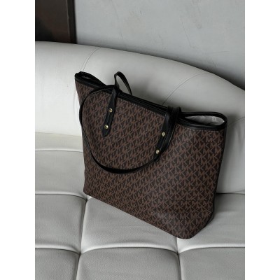 Сумка жіноча шопер Майкл Корс коричневий + чорні ручки на плече Michael Kors шоппер