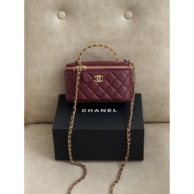 Сумка жіноча клатч Chanel Classic Lambskin Pearl Crush Vanity Bag Premium бордовий з ручкою Шанель Сумка жіноча клатч Chanel Classic Lambskin Pearl Crush Vanity Bag Premium бордовий з ручкою Шанель