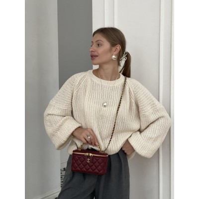 Сумка жіноча клатч Chanel Classic Lambskin Pearl Crush Vanity Bag Premium бордовий з ручкою Шанель
