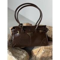 Сумка женская Prada Bonnie Medium Leather Handbag через плечо коричневый Прада