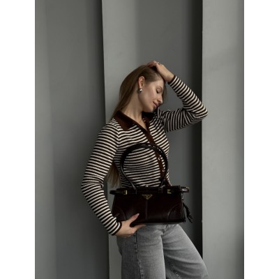 Сумка жіноча Prada Bonnie Medium Leather Handbag через плече бургунді