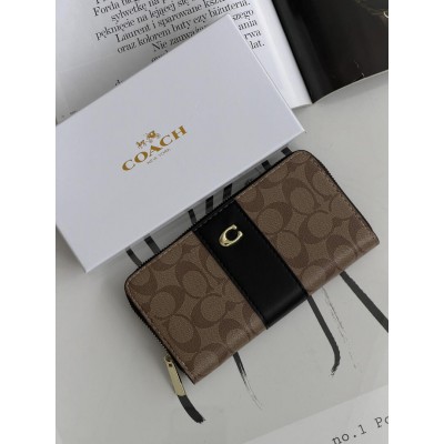 Гаманець Coach Accordion Zip Wallet Коуч жіночий великий коричнево-чорний