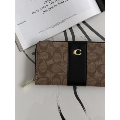Гаманець Coach Accordion Zip Wallet Коуч жіночий великий коричнево-чорний