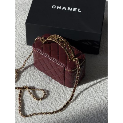 Женская сумка Chanel Vanity Logo Handle Premium бордовый кросс боди через плече Шанель