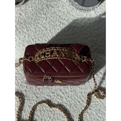 Женская сумка Chanel Vanity Logo Handle Premium бордовый кросс боди через плече Шанель