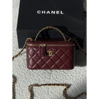 Сумка жіноча Chanel Vanity Logo Handle Premium бордовий крос боді через плече Шанель