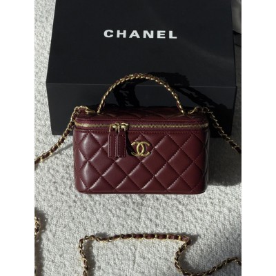Женская сумка Chanel Vanity Logo Handle Premium бордовый кросс боди через плече Шанель