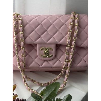 Сумка жіноча клатч через плече Chanel Classic Double Flap Bag PREMIUM Шанель рожевий золото