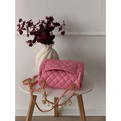 Женская сумка клатч Chanel Mini Lambskin Coco Charms Rectangular Classic через плечо розовый Шанель маленькая