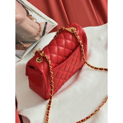 Клатч жіноча сумка Chanel Mini Lambskin Coco Charms Rectangular Classic через плече червоний Шанель маленька