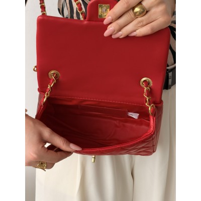 Клатч жіноча сумка Chanel Mini Lambskin Coco Charms Rectangular Classic через плече червоний Шанель маленька