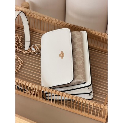 Сумка жіноча Coach Mini Klare Crossbody in Signature Canvas через плече біло-пудровий Коуч