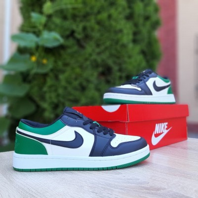 Nike Air Jordan 1 low білі з чорним і зеленим, Розмір 44