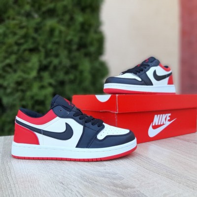 Nike Air Jordan 1 low Білі з чорним та червоним, Розмір 37