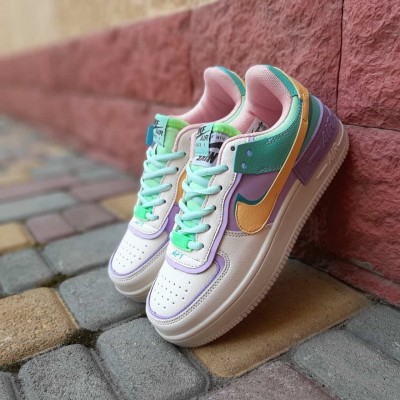 Nike Air Force 1 Shadow бежевые с бирюзой и сиреневым, Размер 36
