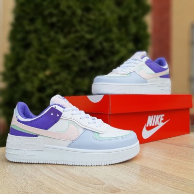 Nike Air Force 1 Shadow білі з бузковим з бірюзою, Розмір 38