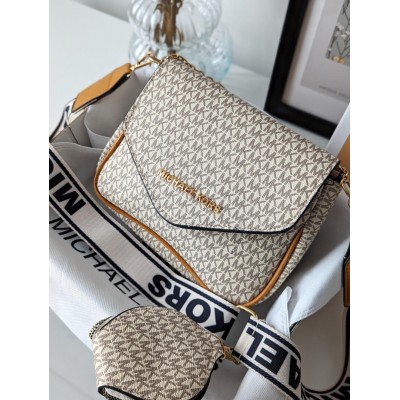 Сумка жіноча Michael Kors крос-боді 2 в 1 Майкл Корс молочний з беж вставками