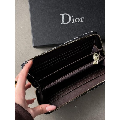 Жіночий гаманець Christian Dior сірий великий з написом Діор