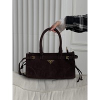 Сумка жіноча Prada Medium Suede Tote Bag через плече шоколад
