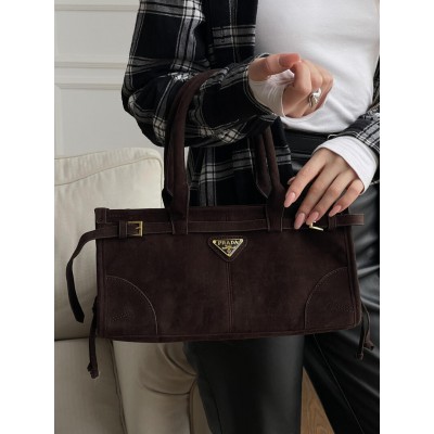 Сумка жіноча Prada Medium Suede Tote Bag через плече шоколад