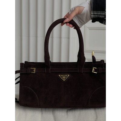 Сумка жіноча Prada Medium Suede Tote Bag через плече шоколад