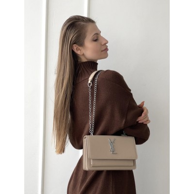 Женская сумка Yves Saint Laurent YSL Ив Сен Лоран бежевый серебро клатч