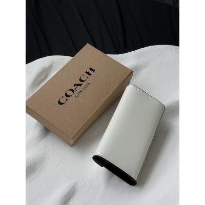 Жіночий гаманець Coach великий візитниця молочний з коробкою Коуч