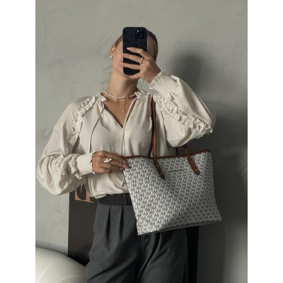 Сумка жіноча шопер Майкл Корс білий+ коричневі ручки на плече Michael Kors шоппер