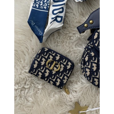 Жіноча сумка сідло Крістіан Діор синій. Подарунковий набір Dior Saddle жіночий 4 предмети